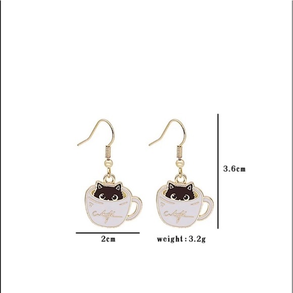 ๐ Cat coffee cup drop earrings - Picture 5 of 6